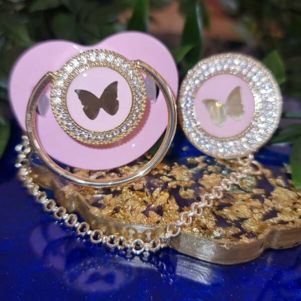 Handmade  Rhinestone Pacifier with clip
